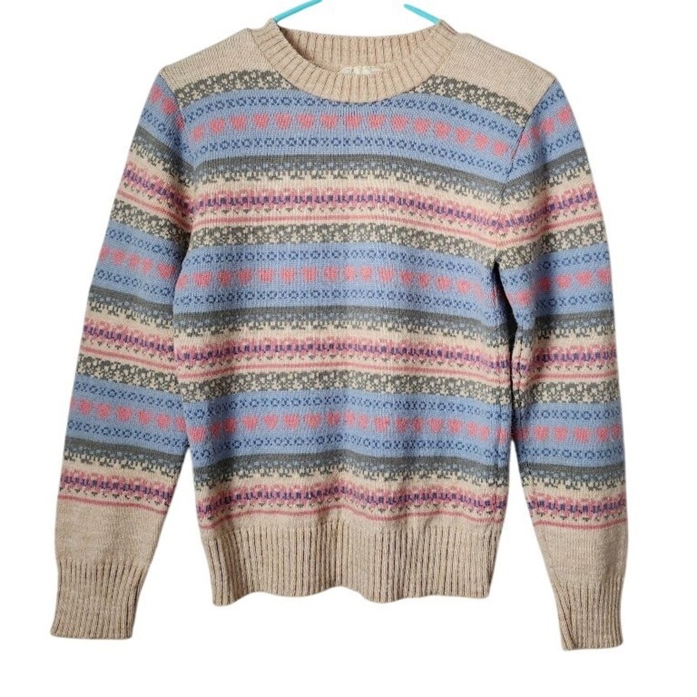 CHERYL TEIGS VINTAGE wool blend fair isle cottagecore campcore sweater